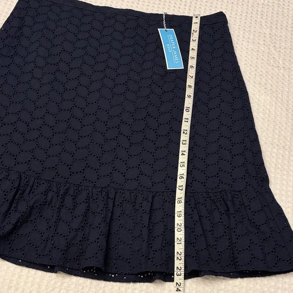 Draper James Navy Blue Eyelet A-Line Knee Length Skirt Size 16 Ruffle Hem - Picture 15 of 15
